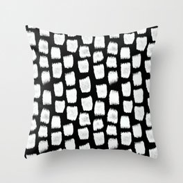Abstract Polka Dot Brush Spots Pattern (white/black) Throw Pillow