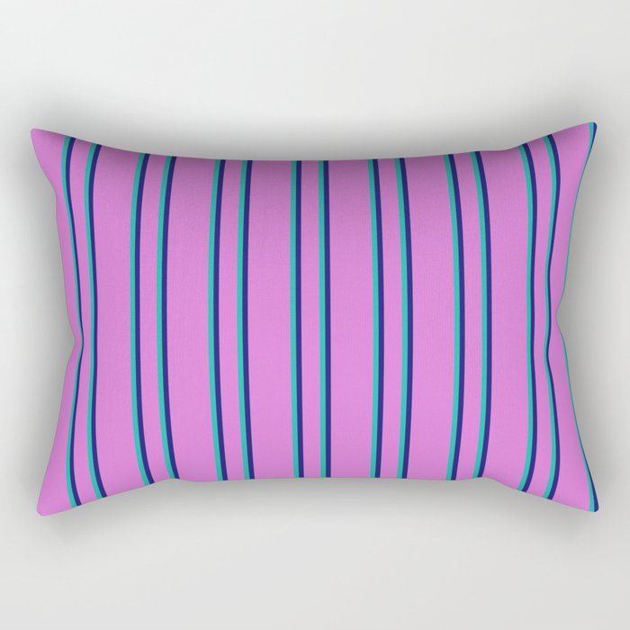 Orchid, Midnight Blue, and Light Sea Green Colored Striped Pattern Rectangular Pillow