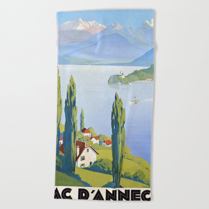 French vintage travel poster Annecy France Beach Towel
