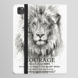 Lion Courage Motivational Quote Watercolor Painting iPad Folio Case