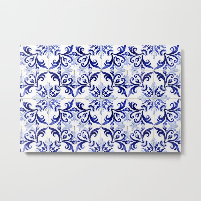 Azulejo V - Portuguese hand painted tiles Metal Print