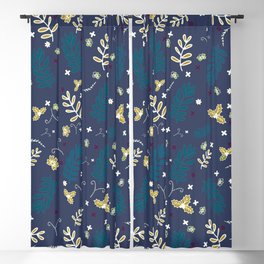 Deep Blue Plants abstract pattern art design Blackout Curtain