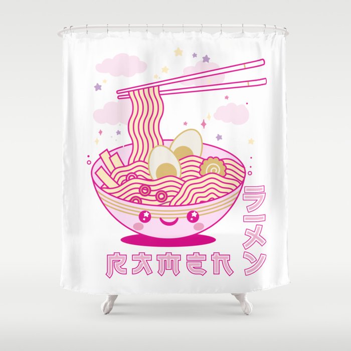 Cute Kawaii Anime Ramen Noodles Soup Japanese Aesthetic Shower Curtain