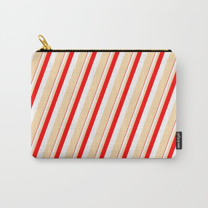 Red, White, and Tan Colored Lines/Stripes Pattern Carry-All Pouch