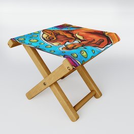 Red squirrel in futuristic forest painting Folding Stool