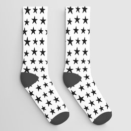 Star Pattern Black On White Socks