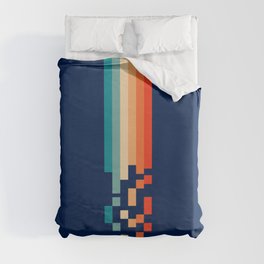 Classic 70s Style Abstract Rainbow Retro Stripes Pixel Drops - Ayako Duvet Cover