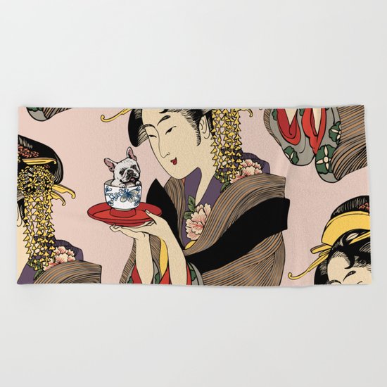 Tea time with Frenchie Beach Towel