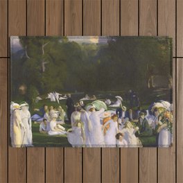 Millionaire's Row, Ladies dressed in white in hats and umbrellas, June Day by George Wesley Bellows Outdoor Rug