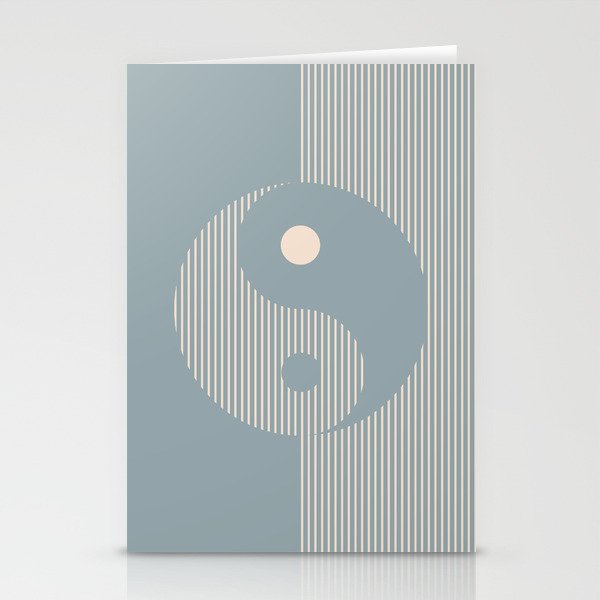 Geometric Lines Ying and Yang XV in Light Blue Grey Beige Stationery Cards