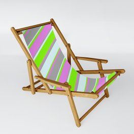 [ Thumbnail: Chartreuse, Violet, Dark Grey & Light Cyan Colored Pattern of Stripes Sling Chair ]