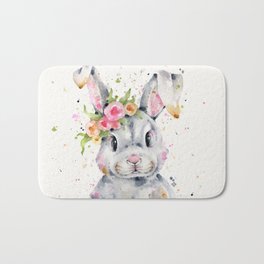 Little Miss Bunny Bath Mat | Babyanimal, Sweet, Painting, Cute, Littleanimal, Bunny, Whimsical, Watercolor, Ink, Rabbit 