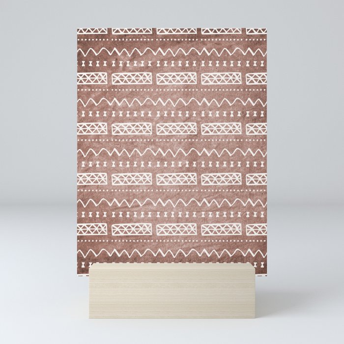 Brown and White Bow Tie Zig Zag Mud Cloth Pattern Mini Art Print