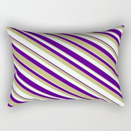 [ Thumbnail: Dark Khaki, Mint Cream, and Indigo Colored Striped/Lined Pattern Rectangular Pillow ]