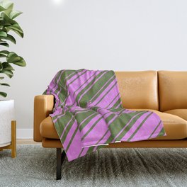 [ Thumbnail: Violet and Dark Olive Green Colored Lines/Stripes Pattern Throw Blanket ]
