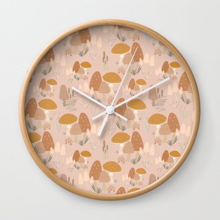 Mushroom Toadstool Pink Earth Tones Neutral  Wall Clock
