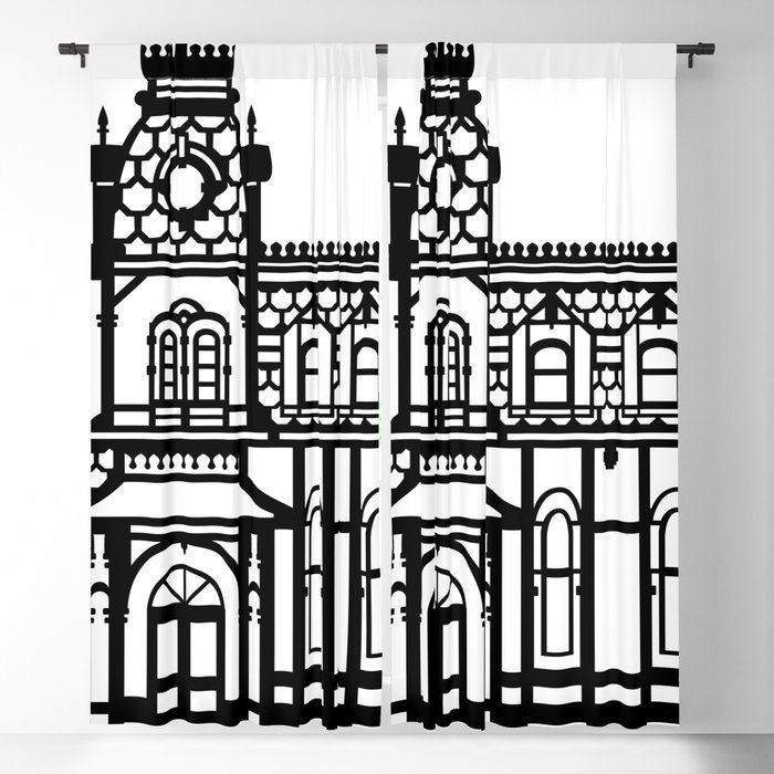 Old Victorian House Black White Blackout Curtain By Xooxoo White Blackout Curtain