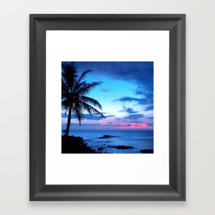 Tropical Island Beach Ocean Pink Blue Sunset Photo Framed Art Print