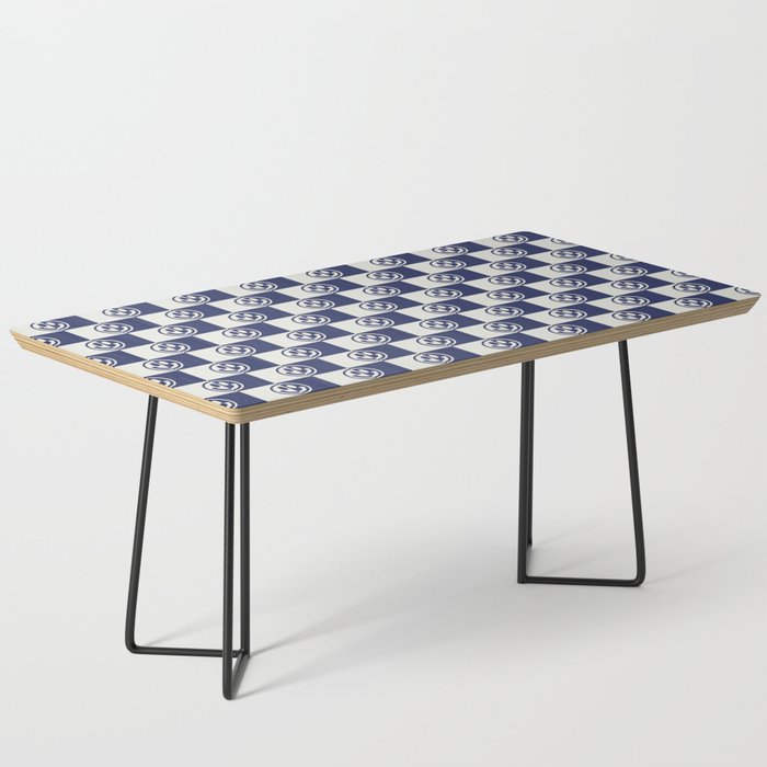 Smiley Faces On Checkerboard (Muted Beige & Dark Blue)  Coffee Table