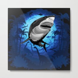 Shark Great White on Surreal Jurassic Scenery Metal Print