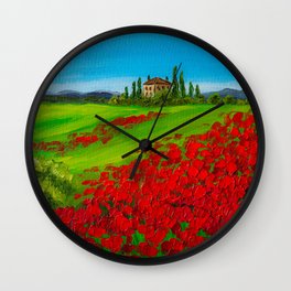 Tuscany red poppy fields Wall Clock | Italian, Flowers, Countryside, Fields, Wildflowers, Country, Kitchen, Decor, Villa, Cypresstrees 