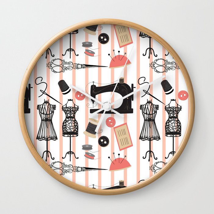 Vintage Sewing Machine Paraphernalia Tailors Dummies Cute Design Wall Clock