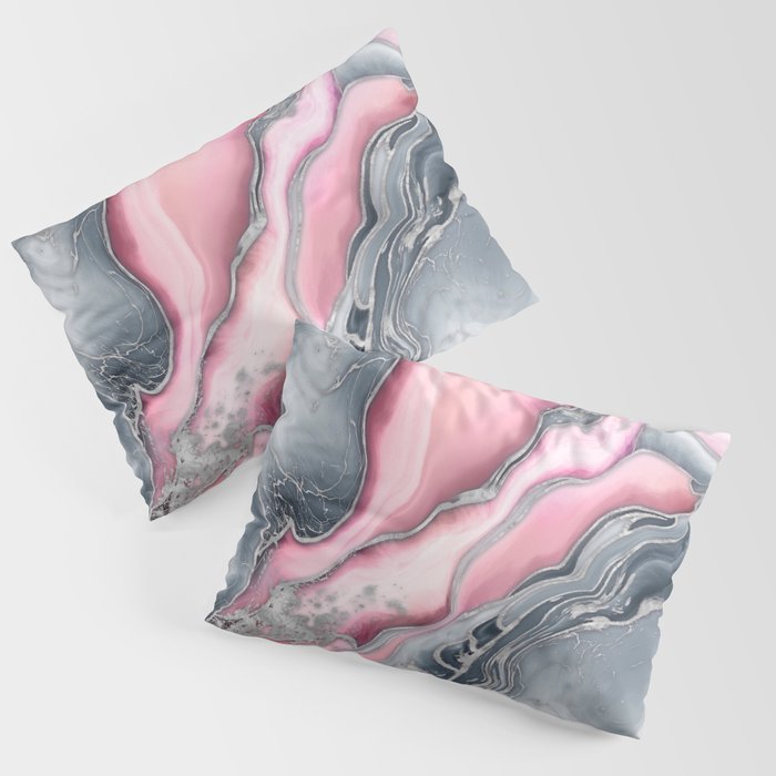 Blush rose marble - pastel pinks, grey and silver Pillow Sham