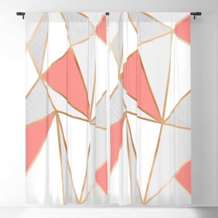 Coral, Grey & Gold Geo Blackout Curtain