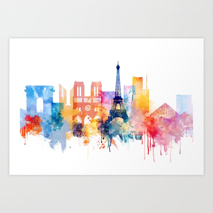 Digital Download Wall decor Typography Big size Paris Watercolor Skyline Paris Cityscape France Digital Poster Watercolor
