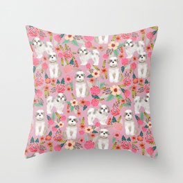 Shih Tzu florals love gift for dog person pet friendly portrait dog breeds unique small puppy Throw Pillow