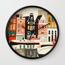 Amsterdam 1 Wall Clock | Graphicdesign, City, Oil, Souvenir, Travel, Acrylic, Netherlands, Vivid, Europe, Drawing 
