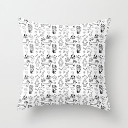Cats and dogs drawings Throw Pillow