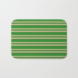 [ Thumbnail: Tan & Forest Green Colored Lines Pattern Bath Mat ]