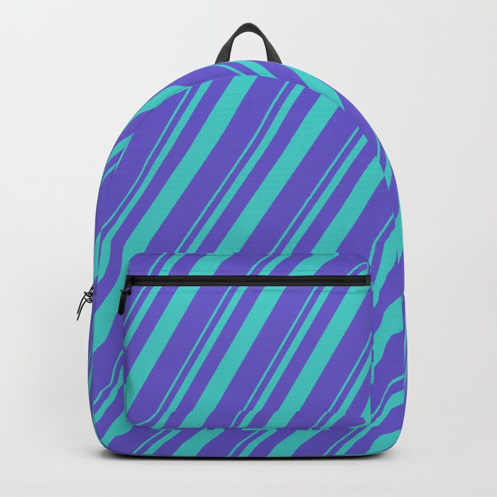 Turquoise & Slate Blue Colored Stripes/Lines Pattern Backpack