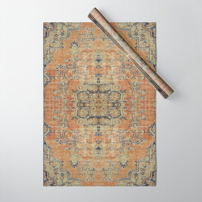 Vintage Woven Coral and Blue Kilim Wrapping Paper