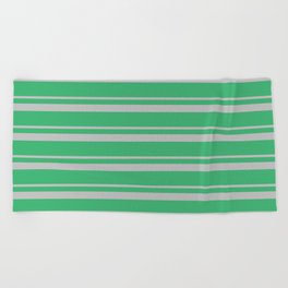 [ Thumbnail: Grey & Sea Green Colored Lined/Striped Pattern Beach Towel ]