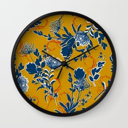 Gold and Blue Floral Wall Clock
