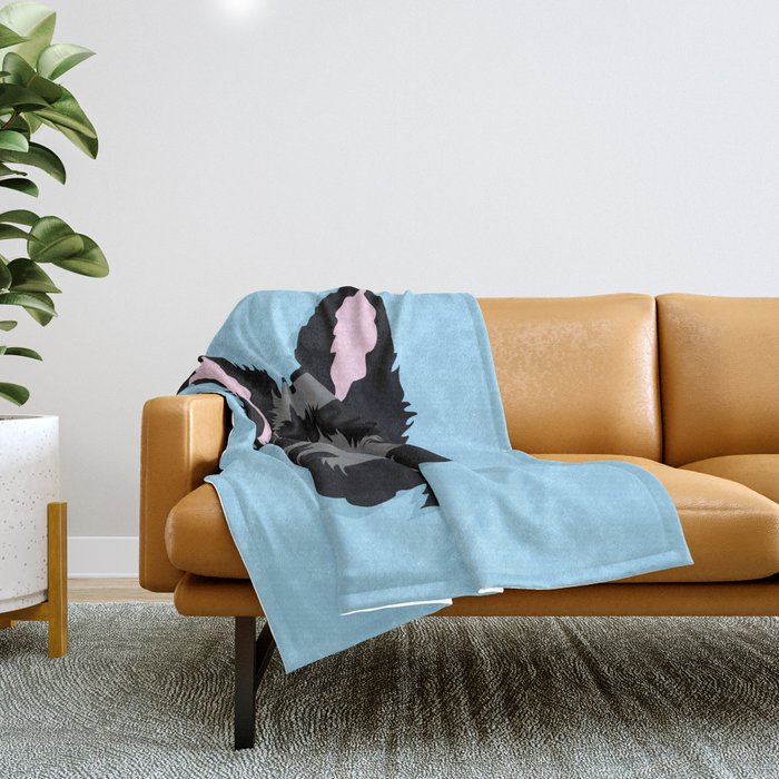 Black Scottie Dog on Blue Background Throw Blanket by paper moon