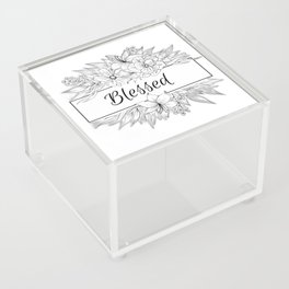 "Blessed" Black White Floral Flower Bouquet Script Quote Inspiration, Christian Bible  Acrylic Box