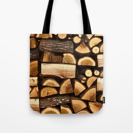 Pile of chopped fire wood stored, winter Tote Bag