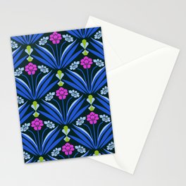 Art deco floral pattern in blue and pink Stationery Card