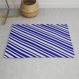 [ Thumbnail: Light Grey and Dark Blue Colored Lines Pattern Rug ]