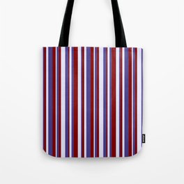 [ Thumbnail: Lavender, Dark Slate Blue & Maroon Colored Lines Pattern Tote Bag ]