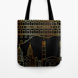 Shusha city Azerbaijan popular landmarks line art in gold colors	 Tote Bag