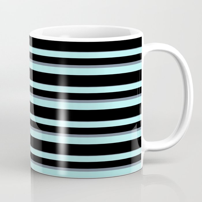 Turquoise, Black, and Slate Gray Colored Stripes Pattern Coffee Mug