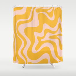 Liquid Swirl Retro Abstract Pattern in Mustard Orange and Light Blush Pink Shower Curtain