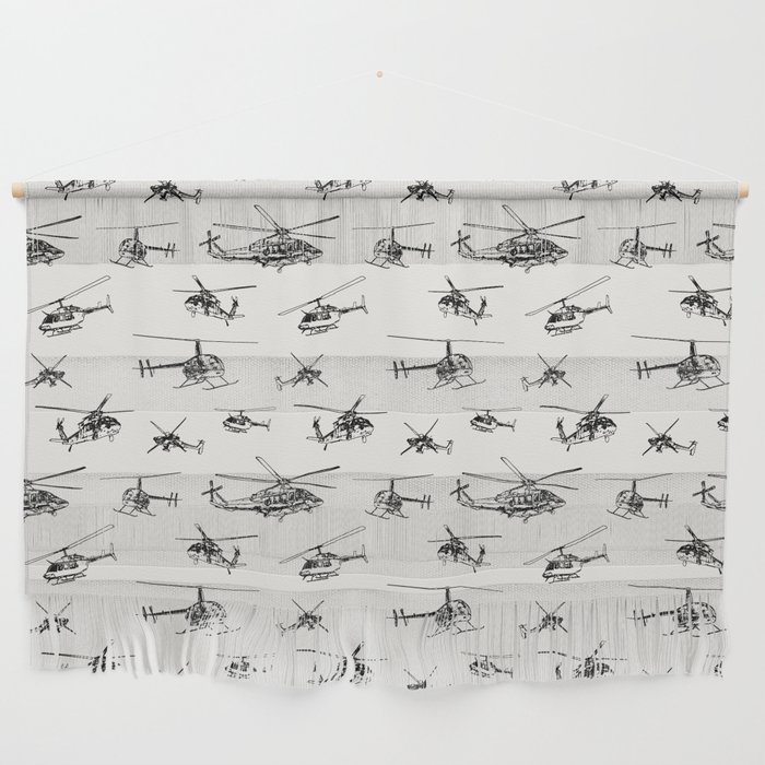 Helicopters on Linen White Wall Hanging