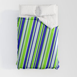 [ Thumbnail: Light Cyan, Blue & Green Colored Lined/Striped Pattern Duvet Cover ]