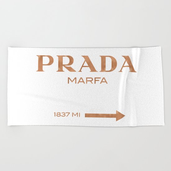 Rose gold copper PradaMarfa sign Beach Towel