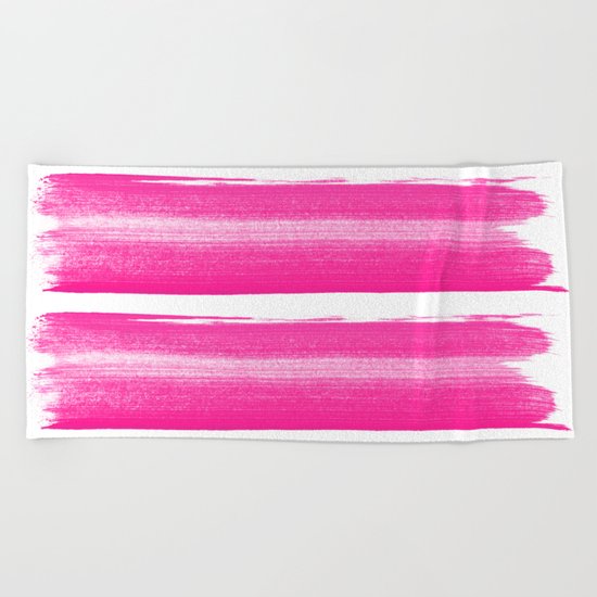 Simply handrawn pink stripes on white background Beach Towel